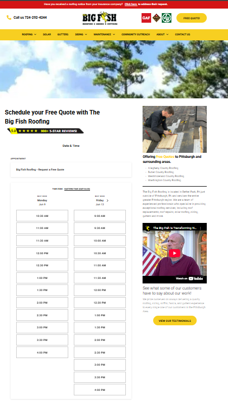 Big Fish Roofing Free Quote Landing Page