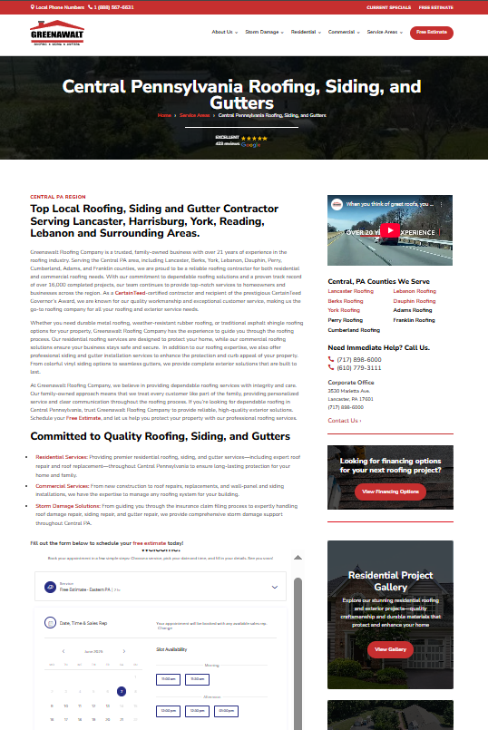 Greenawalt Roofing Company Central Pennsylvania Landing Page
